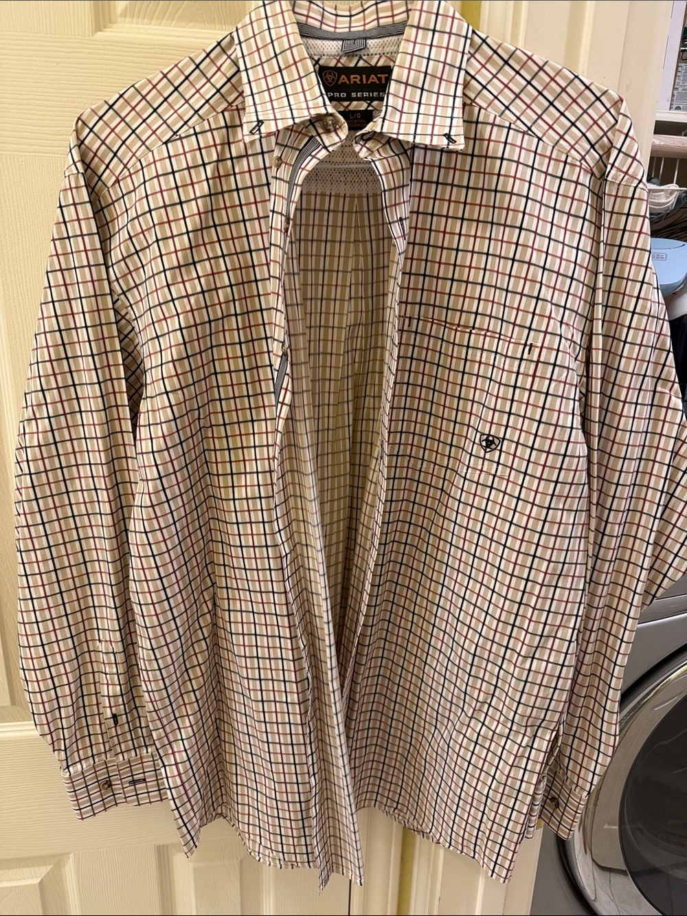 Ariat Men's Cream Button-Up Shirt with Red and Blue Windowpane